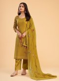 Embroidered Georgette Mustard Trendy Salwar Suit - 2