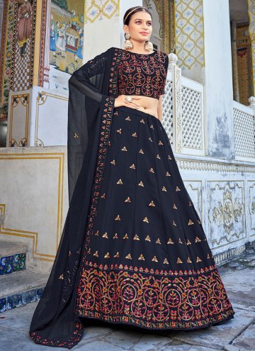 Embroidered Georgette Navy Blue A Line Lehenga Cho