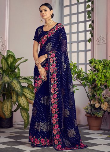 Embroidered Georgette Navy Blue Classic Designer S