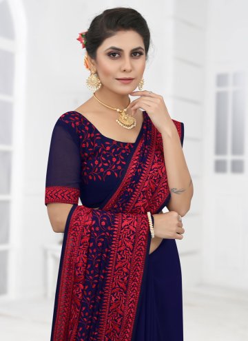 Embroidered Georgette Navy Blue Contemporary Saree