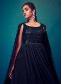 Embroidered Georgette Navy Blue Gown - 1