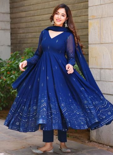 Embroidered Georgette Navy Blue Trendy Salwar Suit