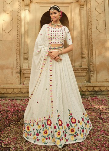 Embroidered Georgette Off White A Line Lehenga Cho