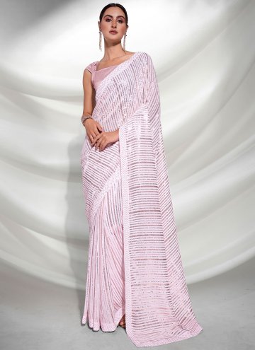 Embroidered Georgette Off White Trendy Saree