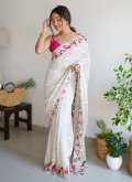 Embroidered Georgette Off White Trendy Saree - 1