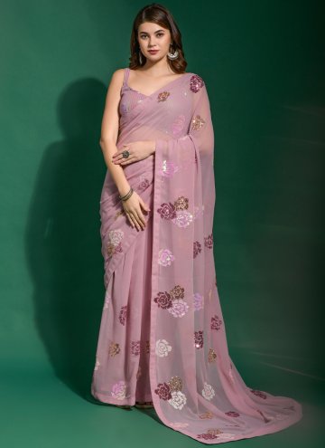 Embroidered Georgette Pink Classic Designer Saree