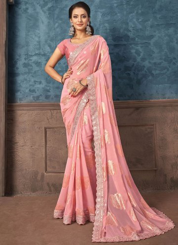 Embroidered Georgette Pink Contemporary Saree