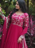 Embroidered Georgette Pink Gown - 3
