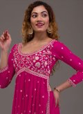 Embroidered Georgette Pink Palazzo Suit - 1