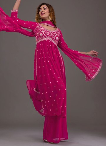 Embroidered Georgette Pink Palazzo Suit