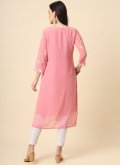 Embroidered Georgette Pink Party Wear Kurti - 1