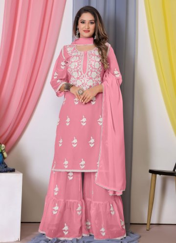 Embroidered Georgette Pink Salwar Suit