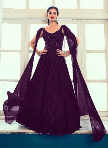 Embroidered Georgette Purple Gown