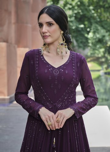 Embroidered Georgette Purple Readymade Designer Gown
