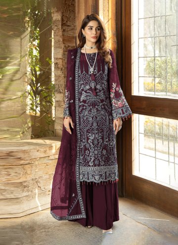 Embroidered Georgette Purple Trendy Salwar Kameez