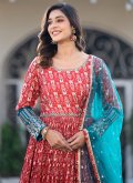Embroidered Georgette Red Designer Gown - 1