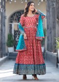 Embroidered Georgette Red Designer Gown - 2
