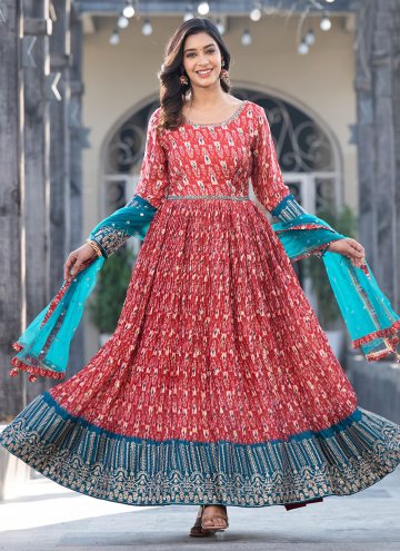 Embroidered Georgette Red Designer Gown