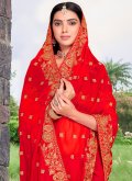 Embroidered Georgette Red Traditional Saree - 1