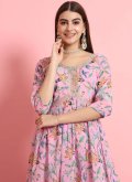 Embroidered Georgette Rose Pink Pant Style Suit - 1