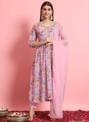 Embroidered Georgette Rose Pink Pant Style Suit