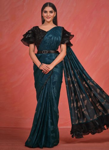 Embroidered Georgette Teal Contemporary Saree