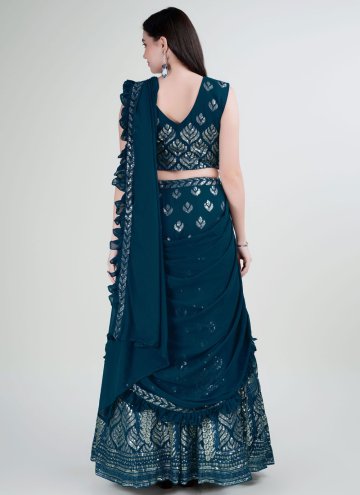 Embroidered Georgette Teal Trendy Saree