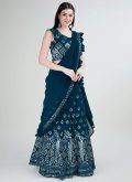 Embroidered Georgette Teal Trendy Saree - 3