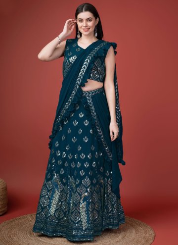 Embroidered Georgette Teal Trendy Saree