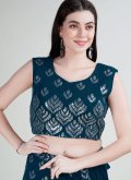 Embroidered Georgette Teal Trendy Saree - 5