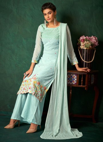 Embroidered Georgette Turquoise Salwar Suit