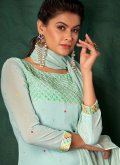 Embroidered Georgette Turquoise Salwar Suit - 2