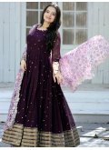 Embroidered Georgette Wine Gown - 1