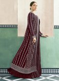 Embroidered Georgette Wine Gown - 2