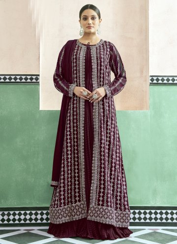 Embroidered Georgette Wine Gown