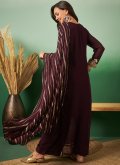 Embroidered Georgette Wine Palazzo Suit - 2