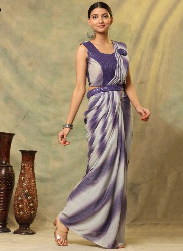 Embroidered Imported Grey and Purple Contemporary Saree