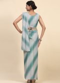 Embroidered Imported Grey and Turquoise Classic Designer Saree - 1