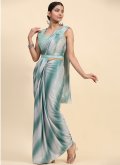Embroidered Imported Grey and Turquoise Classic Designer Saree - 2