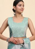 Embroidered Imported Grey and Turquoise Classic Designer Saree - 4