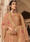 Embroidered Jacquard Brown Salwar Suit - 2