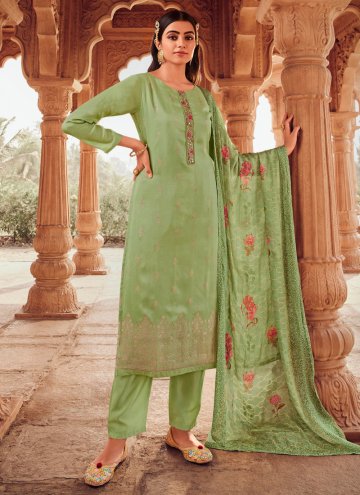 Embroidered Jacquard Green Pant Style Suit