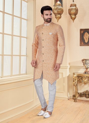 Embroidered Jacquard Peach Indo Western