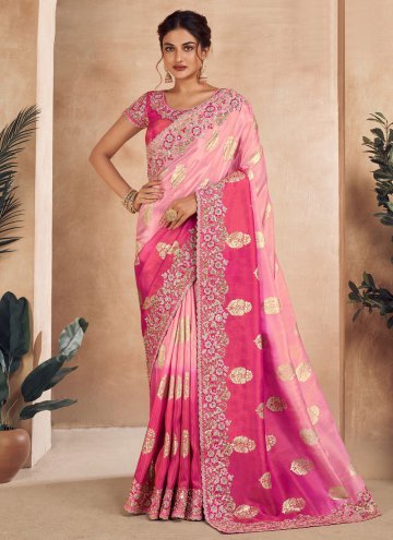 Embroidered Jacquard Pink Contemporary Saree