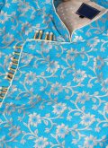 Embroidered Jacquard Silk Aqua Blue Indo Western - 5