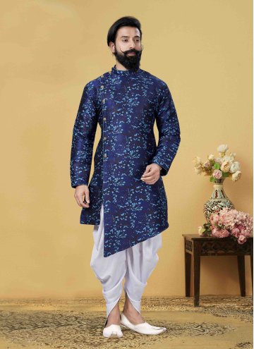 Embroidered Jacquard Silk Blue Indo Western