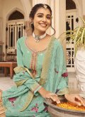 Embroidered Jacquard Turquoise Salwar Suit - 1