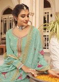 Embroidered Jacquard Turquoise Salwar Suit - 2