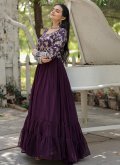 Embroidered Jacquard Wine Gown - 2
