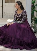 Embroidered Jacquard Wine Gown - 3
